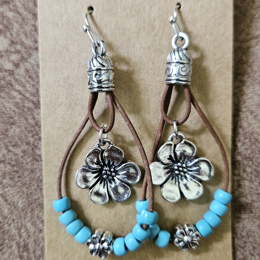 Othr Silver and Turquoise Floral Earrings